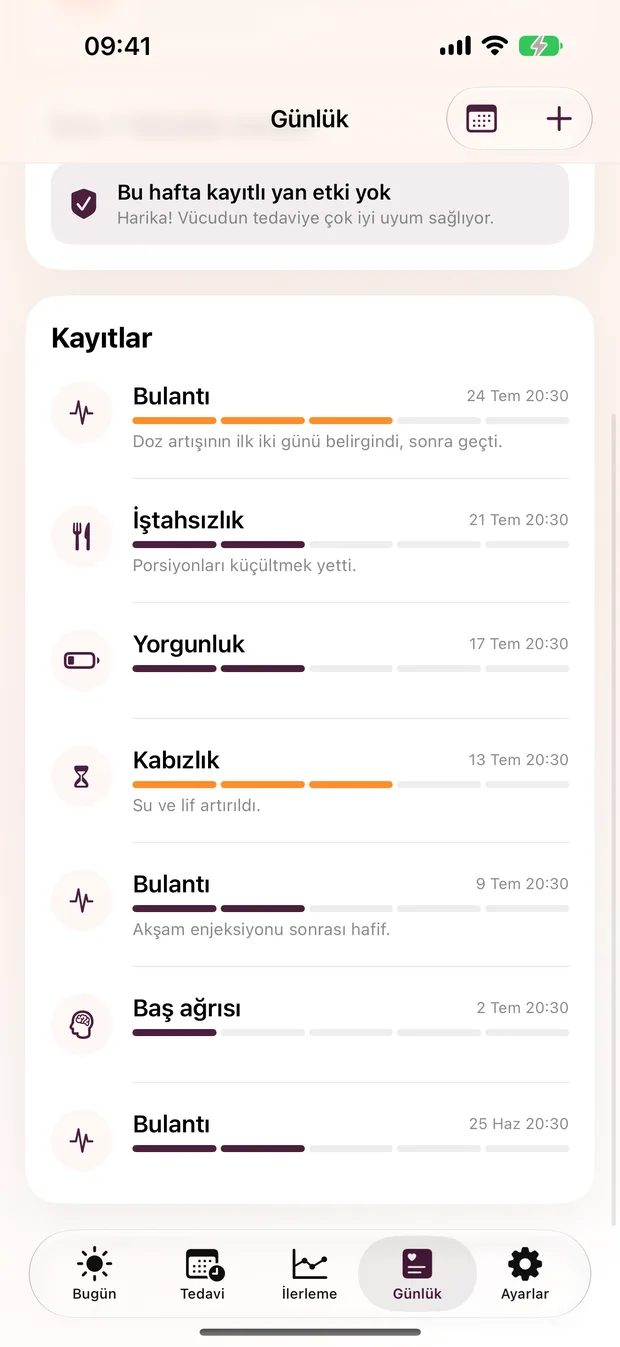 Belirti kayıtları, şiddet çubuklarıyla